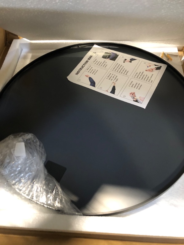 Photo 4 of ******MINOR Scratched*******BEAUTYPEAK 24 Inch Round Mirror, Black Metal Frame Circle Mirror, Wall Mirror for Entryway, Bathroom, Vanity, Living Room, Black Circle Mirror 24 Inch Black