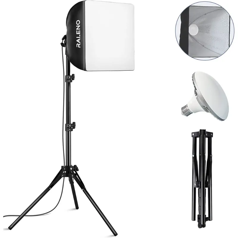 Photo 1 of RALENO Softbox Lighting Kit, 16'' x 16'' Photography Studio Equipment with 50W / 5500K / 90 CRI LED Bulb, Continuous Lighting System for Video Recording and Photography Shooting