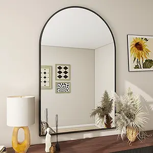 Photo 1 of  BEAUTYPEAK 24"x36" Arch Bathroom Mirror, Wall Mounted Mirror, Black Vanity Wall Mirror w/Metal Frame for Bedroom, Entryway, Living Room
