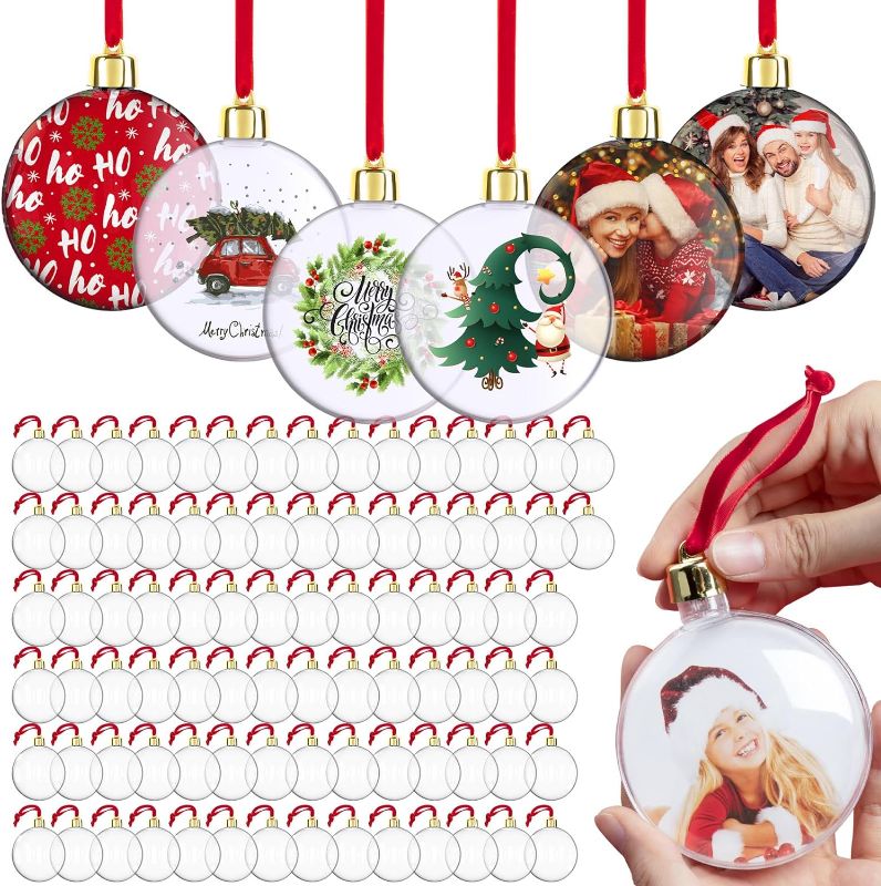 Photo 1 of 60Pcs Photo Ornament Ball Assorted Ornament Picture Holder Plastic Hanging Christmas Ornaments DIY Personalized Photo Ornaments for Christmas Holiday Decoration Xmas Tree Ornaments