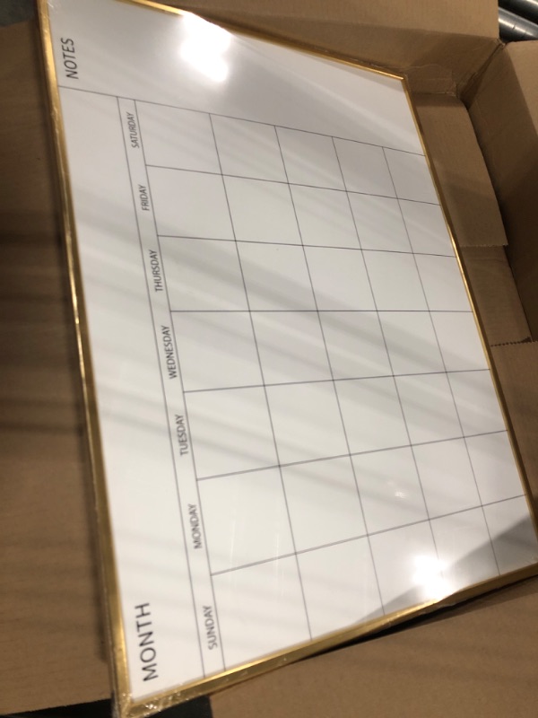 Photo 1 of VUSIGN Magnetic Monthly Calendar Whiteboard, 17'' x 23'' Dry Erase Calendar for Wall Office School Home, Gold Wooden Frame