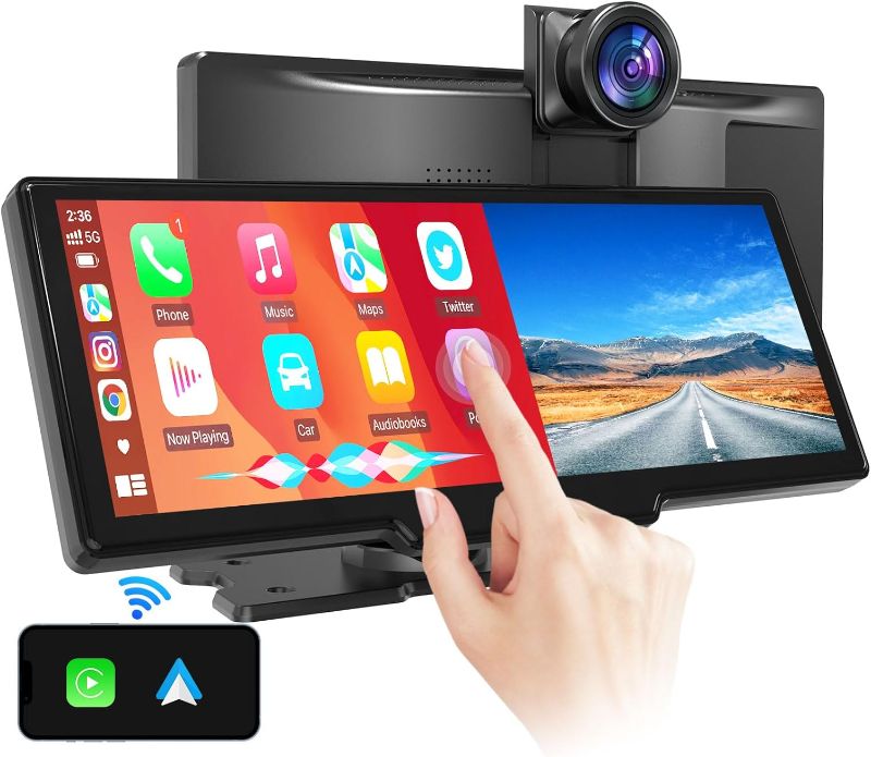 Photo 1 of Portable Apple CarPlay Car Screen: Dash Mount Wireless Android Auto Stereo with 2.5K Dash Cam - 10.26" HD IPS Display Loop Recording Backup Camera Input Mirrorlink Car Video Player