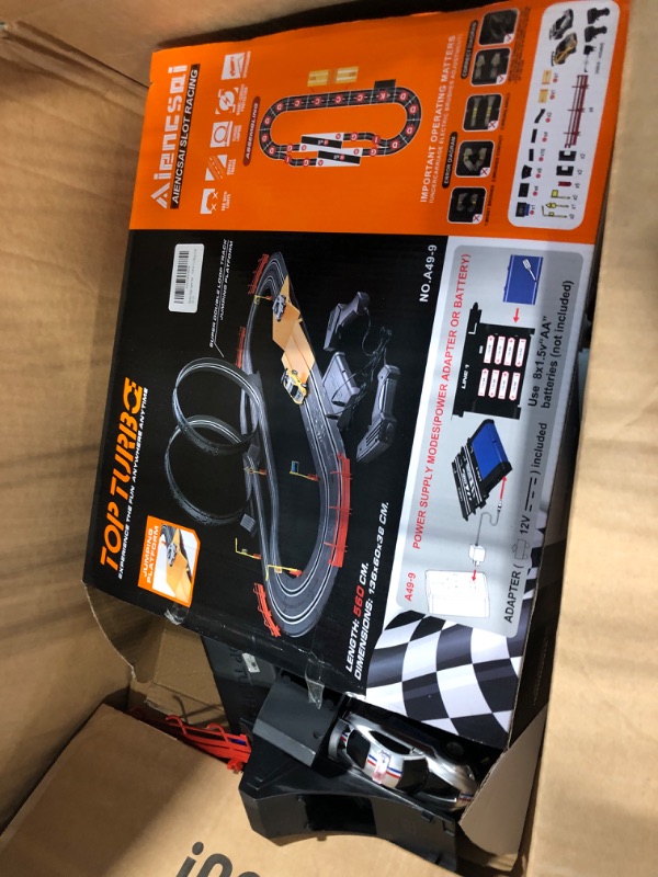 Photo 2 of Electric High-Speed Slot Car Race Car Track Sets with 2 1:43 Scale Slot Cars and 2 Hand Controllers with Headlights and Dual Racing, Toys Gifts for 6 7 8 9 10 11 12 Boys Girls