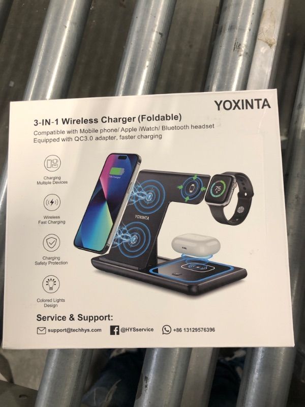 Photo 2 of Wireless Charger, 3 in 1 Wireless Charging Station, Fast Wireless Charger Stand for iPhone 14/13/12/11/Pro/Max/XS/XR/X/8/Plus, for Apple Watch 8/7/6/5/4/3/2/SE, for AirPods 3/2/Pro(Black)