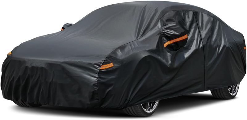 Photo 1 of Kayme 7 Layers Heavy Duty Car Cover Waterproof All Weather, Full Exterior Cover Outdoor Snow Sun Uv Protection with Zipper for Automobiles, Universal Fit for Sedan (194-208 inch) A3 Fit Sedan-Length (194" To 208") PE-Black