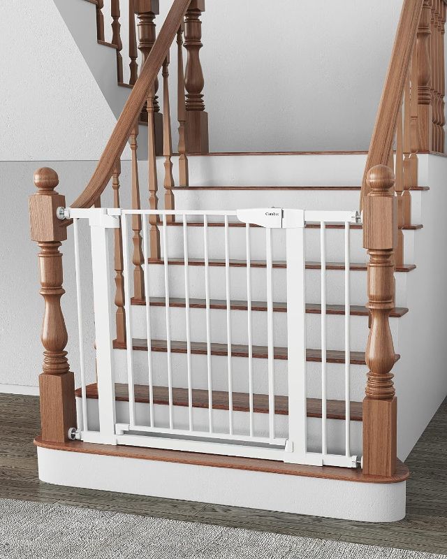Photo 1 of Cumbor 29.7"-40.6" Baby Gate for Stairs, Mom's Choice Awards Winner-Dog Gate for Doorways, Pressure Mounted Self Closing Pet Gates for Dogs Indoor, Durable Safety Child Gate with Easy Walk Thru Door