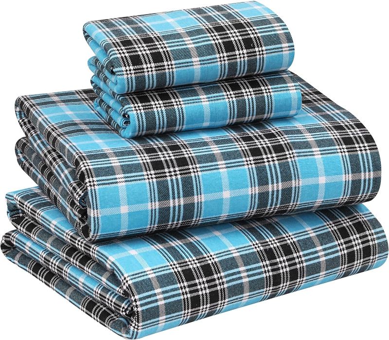 Photo 1 of ***MISSING FLAT SHEET*** 

RUVANTI Flannel Sheets Queen Size - 100% Cotton Brushed Flannel Bed Sheet Sets - Deep Pockets 16 Inches (fits up to 18") - All Seasons Breathable & Super Soft - Warm & Cozy - 4 Pcs - Teal Plaid