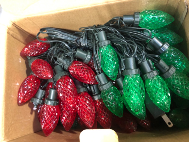 Photo 2 of 2-Pack Connectable Red and Green C9 Christmas LED String Lights, Total 66 FT 100 LED Christmas Lights Plug in with 29V Safe Adapter, Waterproof Decorative Lights Indoor Outdoor for Xmas Decorations Red and Green 2 Pack