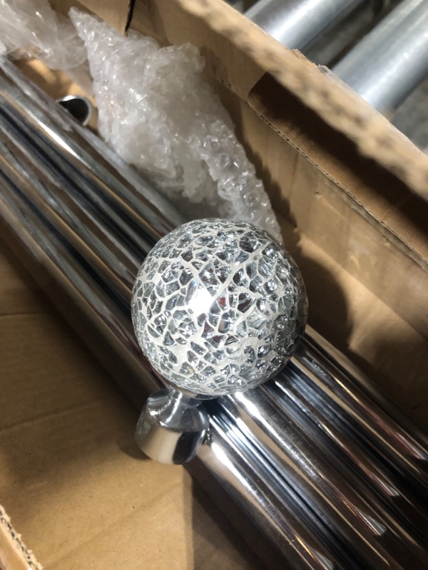 Photo 3 of 2 Pack Silver Glass Mosaic Ball Finials Curtain Rod?3/4” Adjustable Curtain Rod?66-120 Inch?Chrome Chrome 2 Pack 66-120"