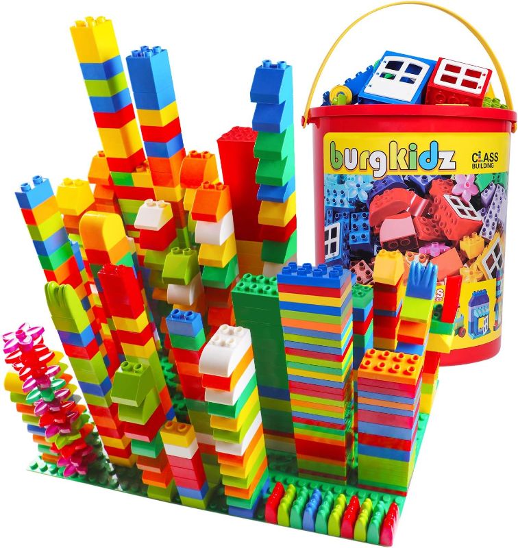 Photo 1 of Big Building Block Set - 214 Pieces Toddler Educational Toy Classic Large Size Building Block Bricks - 13 Fun Shapes and Storage Bucket - Compatible with All Major Brands Bulk Bricks Set for All Ages 214 Pcs Building Blocks