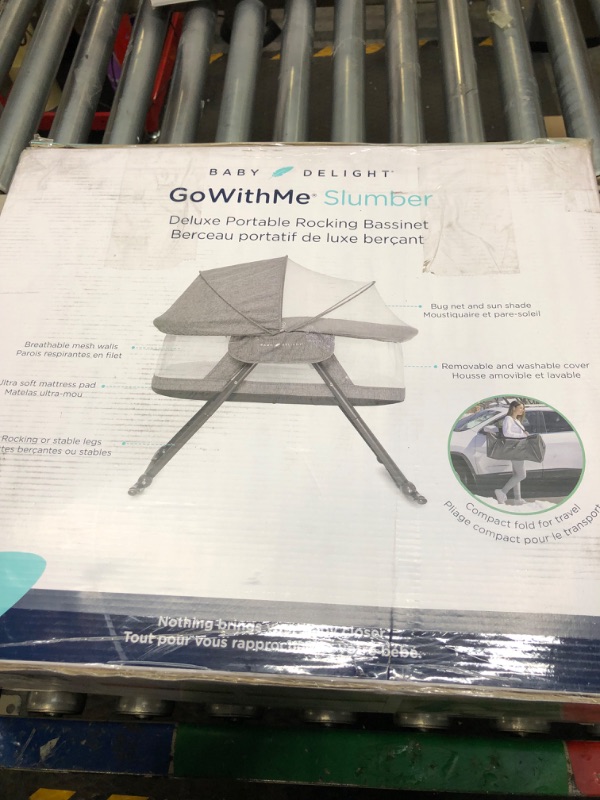 Photo 1 of Baby Delight Slumber Deluxe Rocking Bassinet, Portable Baby Bassinet, Removable Canopy, Charcoal Tweed Go With Me Slumber