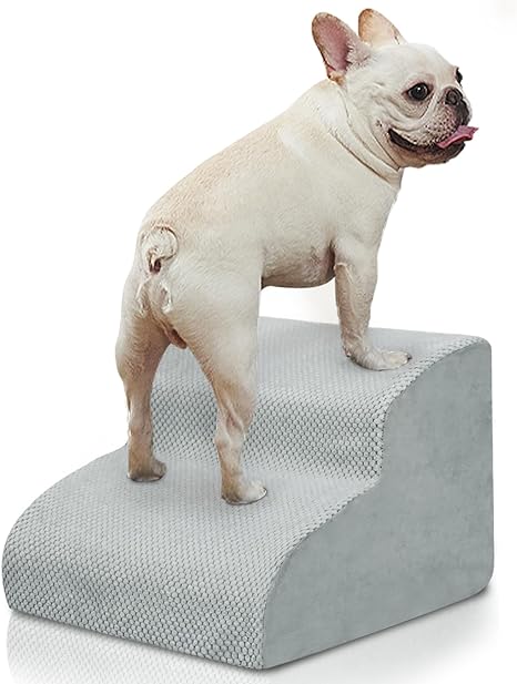 Photo 1 of BOMOVA Dog Stairs for Small Dogs, 2-Step Dog Steps for Bed and Couch, High Density Foam Pet Stairs for Small Dogs and Cats, Non-Slip Bottom Dog Ramp, Grey, 2/3/4/5 Steps 2 Step(High:11.8IN) Flannel Grey