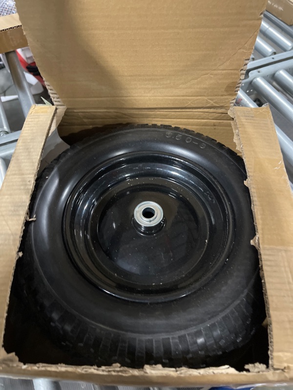 Photo 2 of 14.5”D x 3.2”W Flat-free Solid Tire and Wheel with 3/4 & 5/8 Bearing 3" -6" Centered Hub for Yard Cart Garden Wagon Gorilla Cart 2 PACK