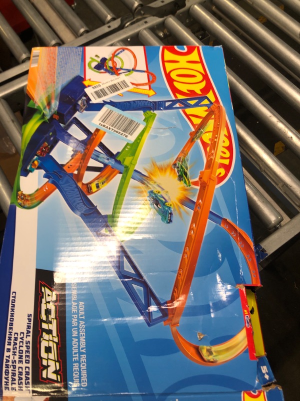 Photo 3 of ?Hot Wheels Track Set and 1:64 Scale Toy Car, 29" Tall Track with Motorized Booster for Fast Racing, Action Spiral Speed Crash Playset???? SHIPS IN OWN CONTAINER