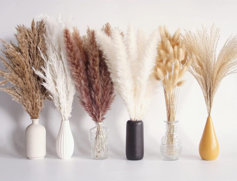 Photo 1 of 110 PCS Dried Pampas Grass Bouquet, Boho Table Decor, Bunny Tails Dried Flowers, Brown Pompas, White Pampas Grass for Wedding, Home, Rustic Party, Baby Shower Decorations 110pcs