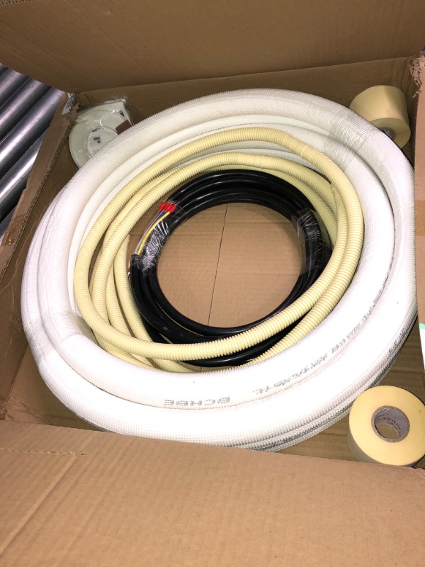 Photo 2 of 16ft Length Mini Split Line Set,1/4" 5/8" OD Copper Pipes Tubing and 3/8 White PE Thickened Insulated Coil with Flared Nuts for Mini Split Air Conditioner HVAC or Heat Pump System. (16Ft(1/4+5/8))