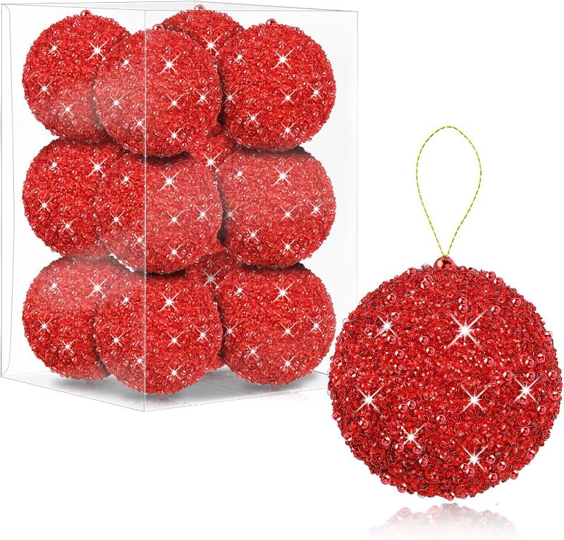 Photo 1 of 12 Pcs 4 Inch Large Christmas Balls Red Christmas Ball Ornaments Shatterproof Christmas Decorations Tree Balls for Xmas Trees Wedding Party Holiday Decorations Tabletop Small Trees Decoration