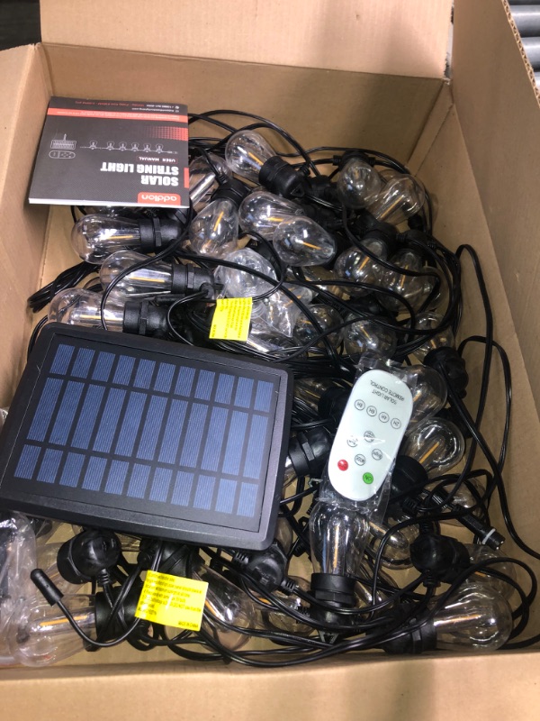 Photo 2 of addlon 54(48+6) FT Solar String Lights Outdoor Waterproof with USB Port & Remote Control Solar Patio Lights Long Last for 20+Hrs Dimmable Solar Power LED Bulbs for Porch Garden Market Bistro 48+6FT(16 Sockets)