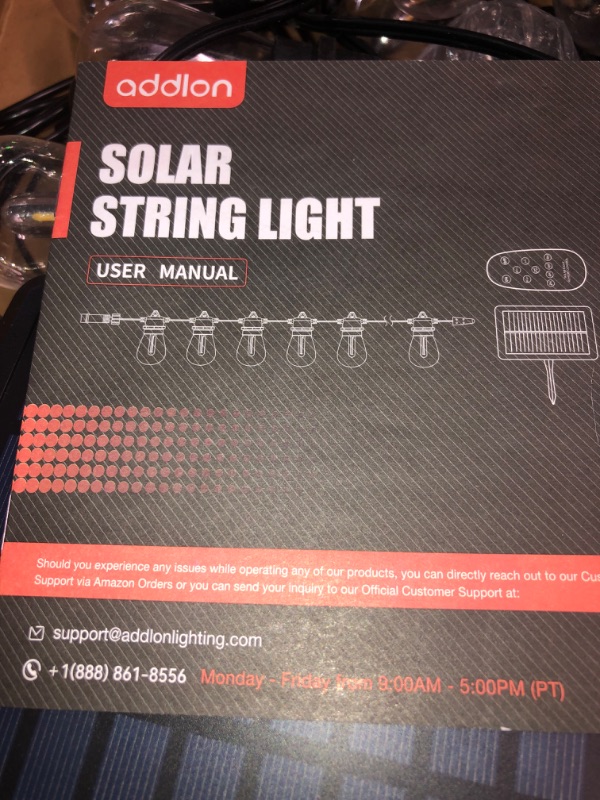 Photo 3 of addlon 54(48+6) FT Solar String Lights Outdoor Waterproof with USB Port & Remote Control Solar Patio Lights Long Last for 20+Hrs Dimmable Solar Power LED Bulbs for Porch Garden Market Bistro 48+6FT(16 Sockets)