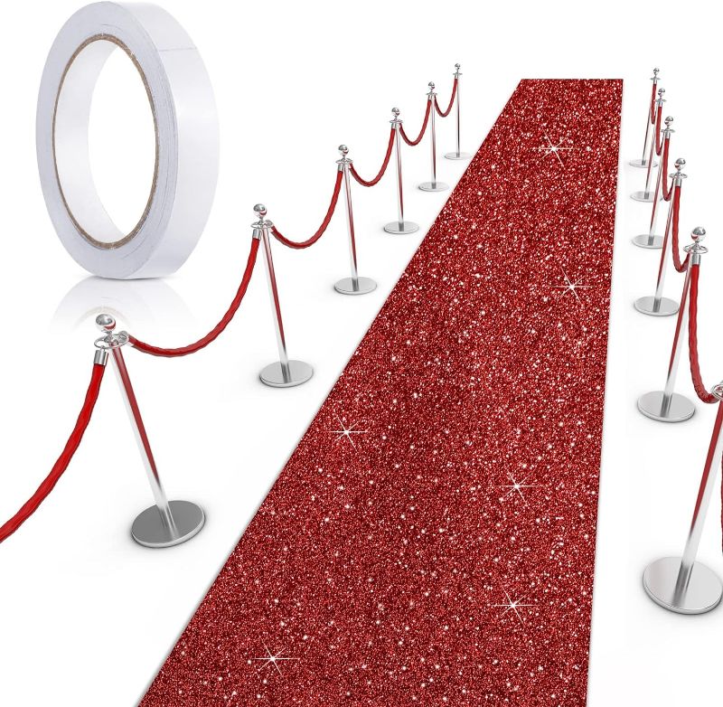 Photo 1 of Boao Glitter Red Carpet Runner 2.3 x 10 ft Runway Rug Reusable Not Slip Neoprene Floor Runner Sequin Aisle Runner for Wedding Ceremony Movie Theme