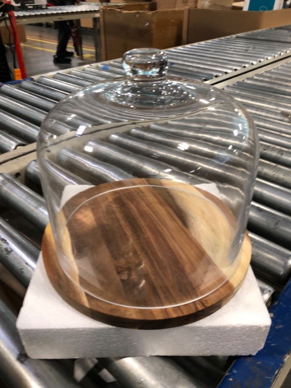 Photo 1 of 7.9” X 7.3“ Acacia Wood Round Server,Cake Stands with Glass Dome 7.9 X 7.3 Inch