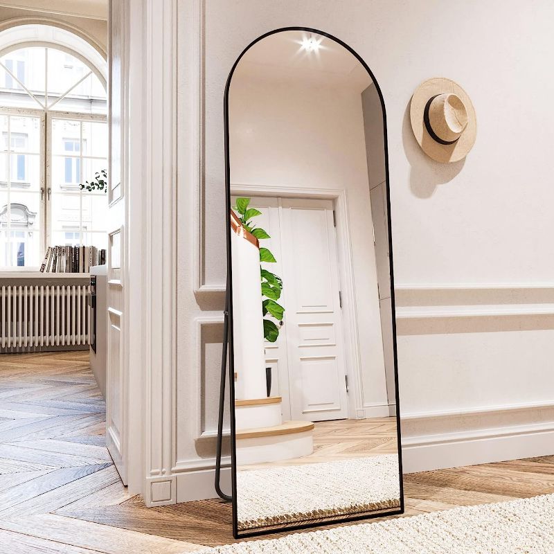 Photo 1 of 22 in. W x 65 in. H Modern Arched Shape Aluminum Alloy Framed Standing Mirror Full Length Floor Mirror in Black