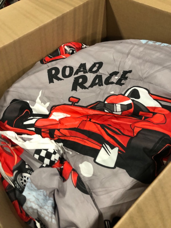 Photo 1 of Axolotl Kid Comforter Set Queen Size,Racing Car Bedding Set for Boys Girls Teen Car Racing Gifts,Race Cars Quilt Bed Set with 1 Comforter 2 Pillowcases,Red Grey A-car-02 Queen