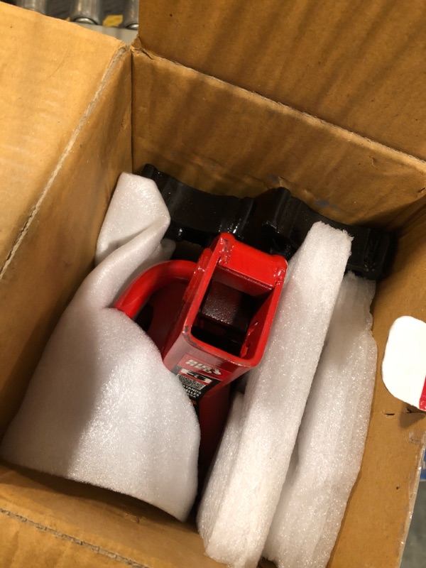 Photo 1 of BIG RED T43202 Torin Steel Jack Stands: 3 Ton (6,000 lb) Capacity, Red, 2 Count (Pack of 1) & MAXXHAUL 70472 Solid Rubber Heavy Duty Black Wheel Chock 2-Pack, 8" x 4" x 6" 2 count (pack of 1) Stands + Black Wheel Chock 2-Pack
