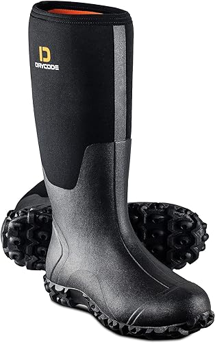 Photo 1 of D DRYCODE Work Boots for Men with Steel Shank, Waterproof Rubber Boots, Warm 6mm Neoprene Anti Slip Durable Rain Boots, Black, Size 6