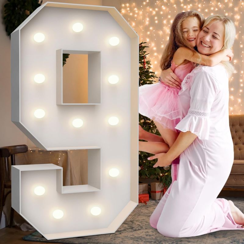 Photo 1 of 3.5FT Marquee Light Up Numbers 9,Party Decoration Large Marquee Light Up Letters with Weighted Water Bag,Pre-cut Foam Board Set Can Be Used for Birthdays,Weddings,Baby Anniversaries
