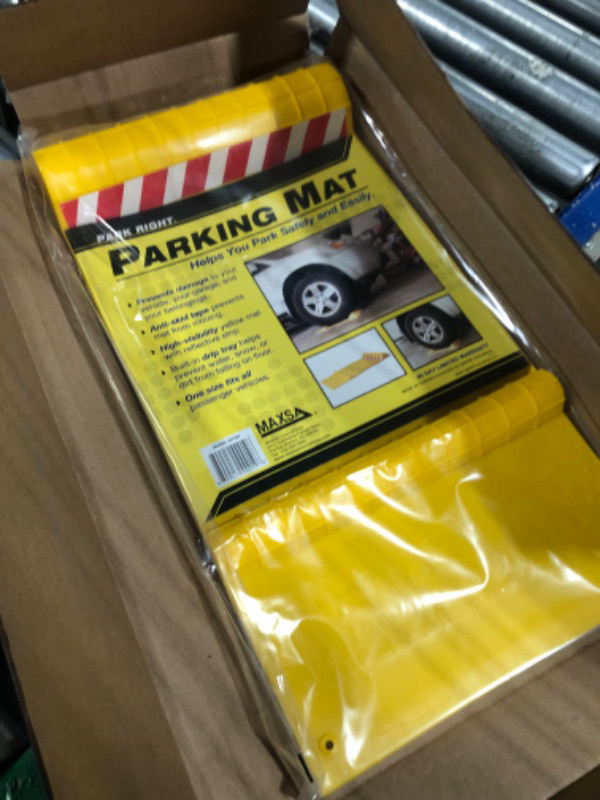 Photo 3 of Maxsa 37356-RS Park Right Perfect Parking Self Adhesive Anti-skid Parking Mat for Cars and Trucks, 21" x 11" x 2", Yellow with Reflective Strip 1-Pack Yellow Frustration-Free Packaging