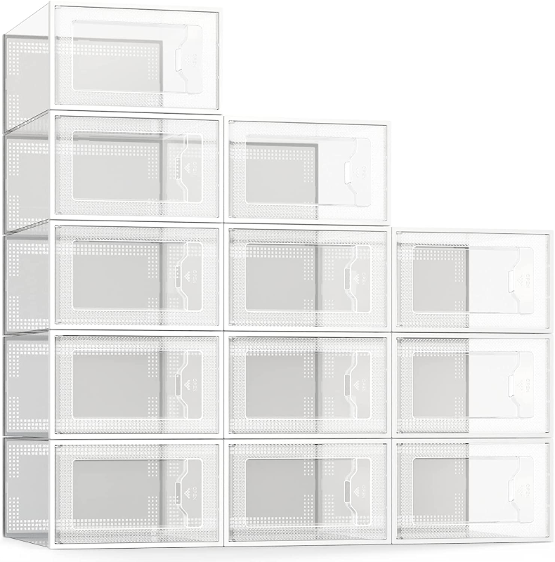 Photo 1 of 12 Pack Shoe Storage Box, Clear Plastic Stackable Shoe Organizer for Closet, Spa