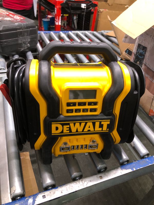 Photo 2 of **FOR PARTS**DEWALT DXAEPS14 1600 Peak Battery Amp 12V Automotive Jump Starter/Power Station with 500 Watt AC Power Inverter, 120 PSI Digital Compressor, and USB Power , Yellow