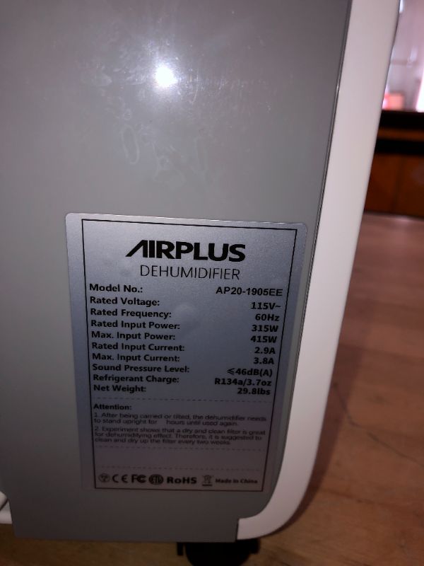 Photo 4 of **FOR PARTS**AIRPLUS 4,500 Sq.Ft 70 Pint Dehumidifiers for Basement and Home-with Drain Hose,Efficient,Energy-with Dual Protection and 4 Smart Modes,24H Timer,Defrost,for Large room 70 Pints