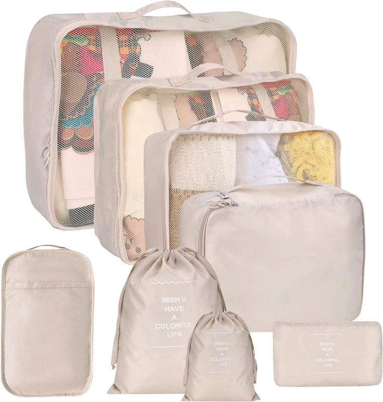 Photo 1 of 8 Set Packing Cubes for Suitcases, kingdalux Travel Luggage Packing Organizers with Laundry Bag, Compression Storage Shoe Bag, Clothing Underwear Bag,