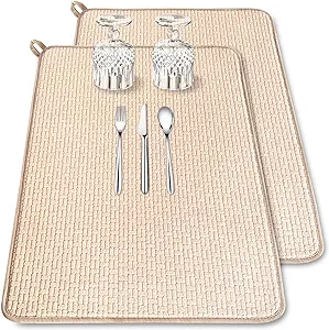 Photo 1 of 2 Pack Extra Large Dish Drying Mat Microfiber Absorbent Dish Drying Pad Large Size Dishes Drainer Mats for Countertop, Sink, Refrigerator or Drying racks