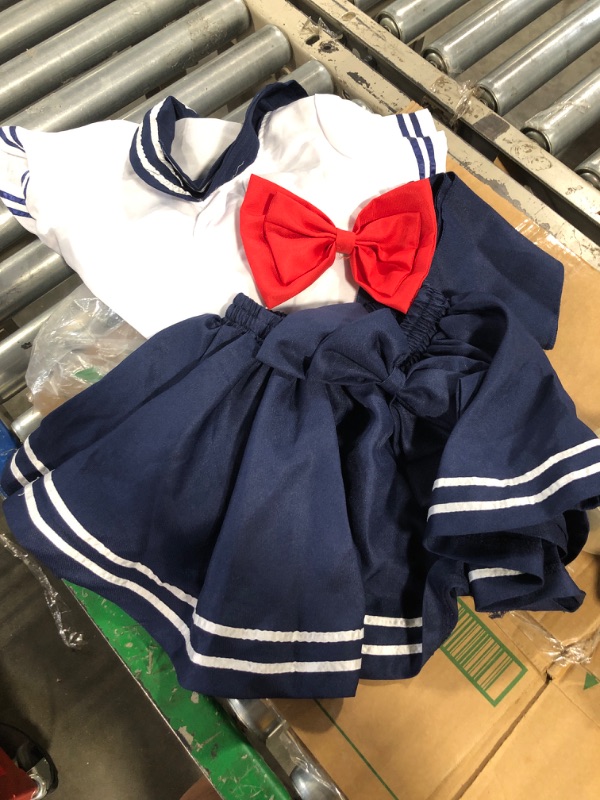 Photo 2 of ** WASH BEFORE USE**Anime Kids Girl's Japan School Uniform Sailor Dress Halloween Cosplay Costume Medium Blue,white,red