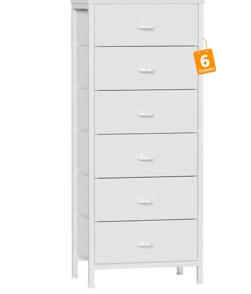 Photo 1 of Furnulem White Tall Dresser for Bedroom,Vertical Storage Tower Unit and End Table with 6 Drawers, Nightstand Furniture with Fabric Drawer Organizer in Living Room,Closet,Entryway,Hallyway