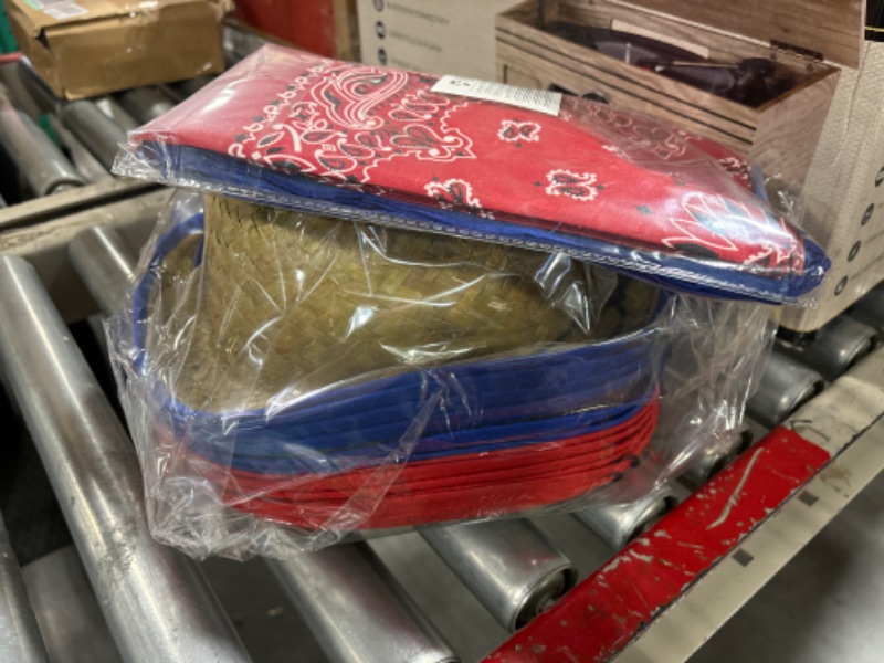 Photo 1 of JOYIN Toy Pack of 12 Childs Straw Cowboy Hats with Cowboy Bandannas (6 Red & 6 Blue) Christmas Party Favors
