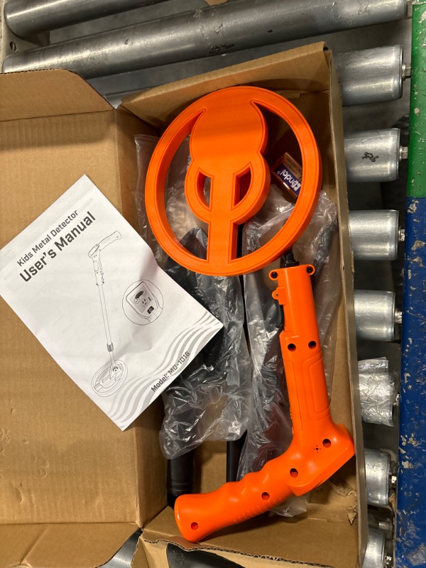 Photo 1 of DetectTrek Metal Detector for Kids (1 LB), 24"-34" Adjustable Kids Metal Detector Kit with 7”Search Coil, LCD Screen with Backlight, Great for Exploration Hiking, MD-1016, Orange
