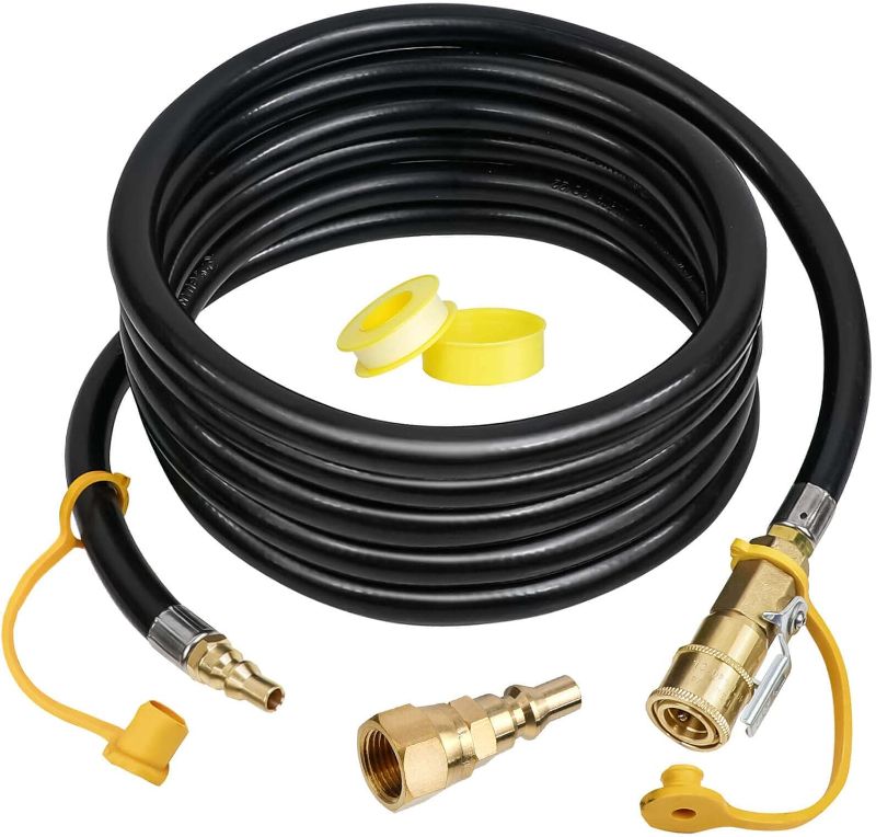 Photo 1 of 12FT Quick Connect Propane Hose for RV to Grill, 1/4" RV Propane Quick Connect Hose with 3/8" Female Flare Fitting, Used for Blackstone 28" & 36" Grill, CampChef Burners,Fire Pits, etc.(12ft)