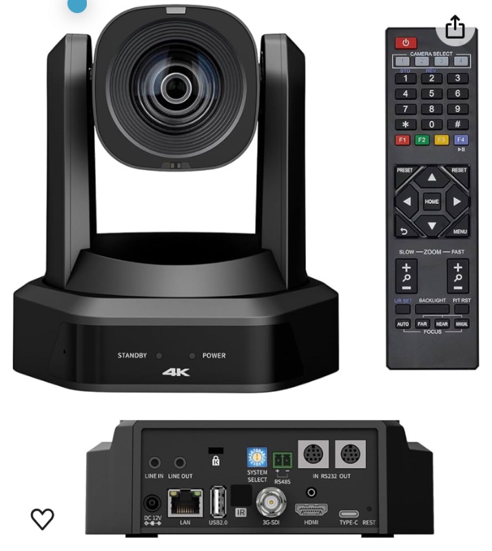 Photo 1 of 4K PTZ Camera, 20X Optical Zoom USB3.0 3G-SDI HDMI and IP Live Streaming PTZ Camera for Video Conference Church Worship Education,Work with Zoom Team vMix OBS Facebook YouTube