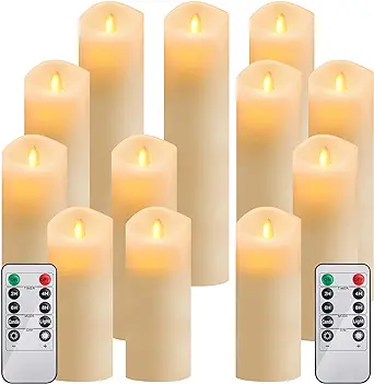 Photo 1 of 12 Pack Flameless Candles Battery Operated Waterproof Led Candles (D:2.2" X H:4" 5" 6" 7") Candles with 2 Remotes Control for Wedding, Party, Birthday, Outdoor/Indoor Decoration (Ivory White)