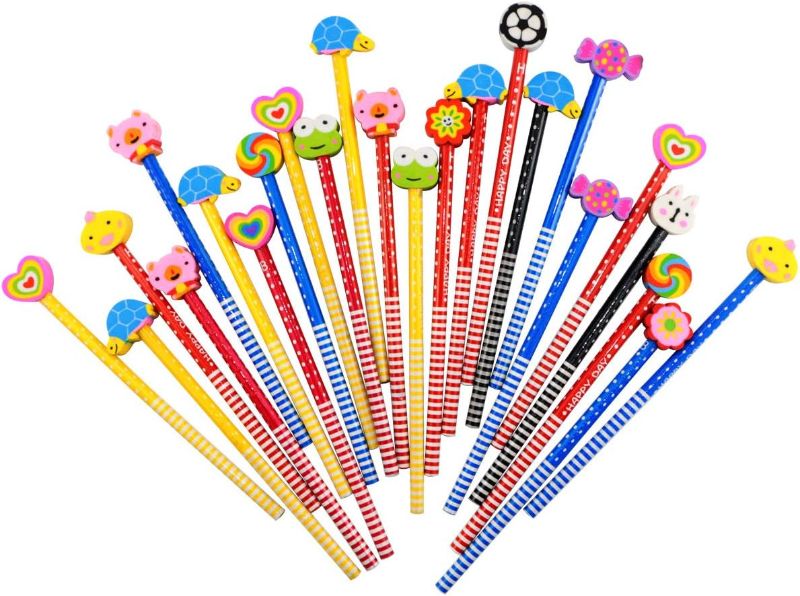Photo 1 of Etmact 24 Pack Kids Wooden Pencils,Colorful Stripe Pencil with Cute Animals Eraser for Children And School Supplies Pencil Pencils For Kids Pencil Erasers Pencil With Eraser Cute Pencil
