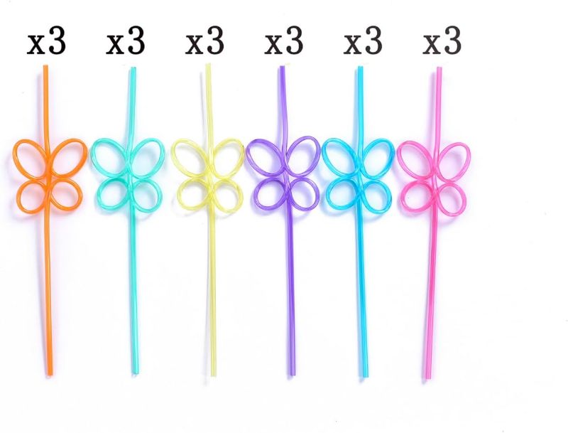 Photo 1 of 18 pcs Butterfly Party Straws Crazy Silly Straws for Kids & Adults Butterfly Birthday Decorations Bachelorette Party Favors
