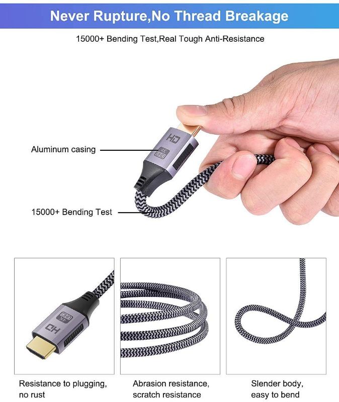 Photo 1 of Upgrade 4K@60HZ HDMI Cable 6.6FT,WLEAD 18Gbps High Speed HDMI 2.0 Braided Cord-Supports (4K 60Hz HDR,Video 4K 2160p 1080p HDCP 2.2 ARC-Compatible with Ethernet Monitor PS4/3 UHD TV,Blu-ray,Netflix
