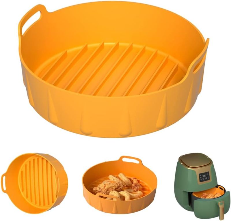 Photo 1 of 1PC Silicone Air Fryer Basket Air Fryer Silicone Pot, 8 inch Air Fryers Oven Basket Pan, Replacement of Parchment Paper Liners Yellow (Type A)
