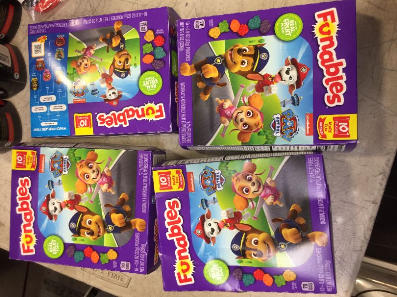 Photo 2 of 4 PACK--Funables Fruit Snacks, Paw Patrol Shaped Fruit Flavored School Snacks, Pack of 10 0.8 ounce Pouches- BEST BY- 07/2023
