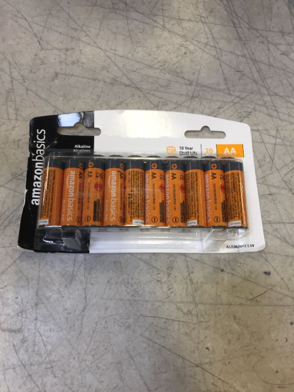 Photo 1 of Amazon Basics 20 Pack AA Alkaline Batteries - Blister Packaging 20 Count (Pack of 1)