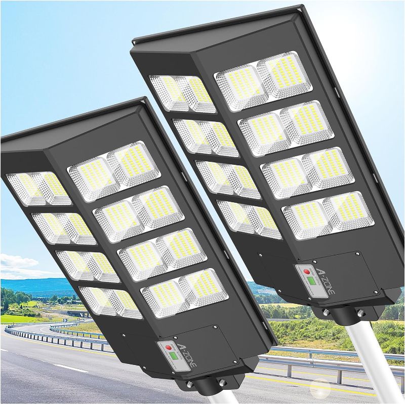 Photo 1 of 1000W Solar Street Lights Outdoor - 80000LM High Brightness Dusk to Dawn LED Lamp, with Motion Sensor and Remote Control, for Parking Lot, Yard, Garden, Patio (2 Packs)
